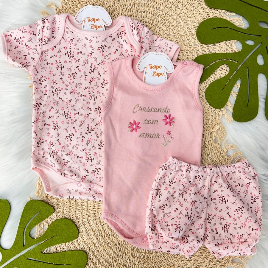 CONJ. DE MALHA 3 PEÇAS - Crescendo com Amor - Rose